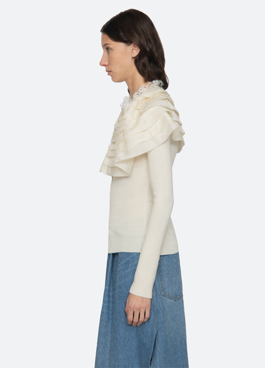 Sea NY | Wanda Knit Cardigan with Removable Capelet - Cream