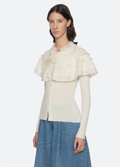 Sea NY | Wanda Knit Cardigan with Removable Capelet Cream