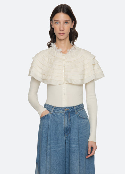Sea NY | Wanda Knit Cardigan with Removable Capelet Cream
