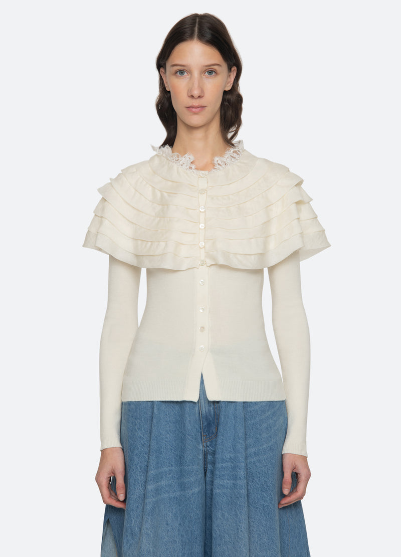 Sea NY | Wanda Knit Cardigan with Removable Capelet Cream