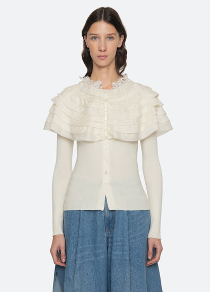 Sea NY | Wanda Knit Cardigan with Removable Capelet Cream
