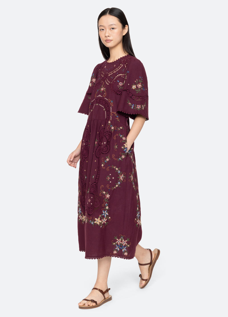Sea NY | Edwina Embroidered Dress - Burgundy