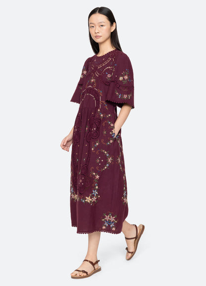 Sea NY | Edwina Embroidered Dress - Burgundy