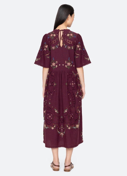 Sea NY | Edwina Embroidered Dress - Burgundy