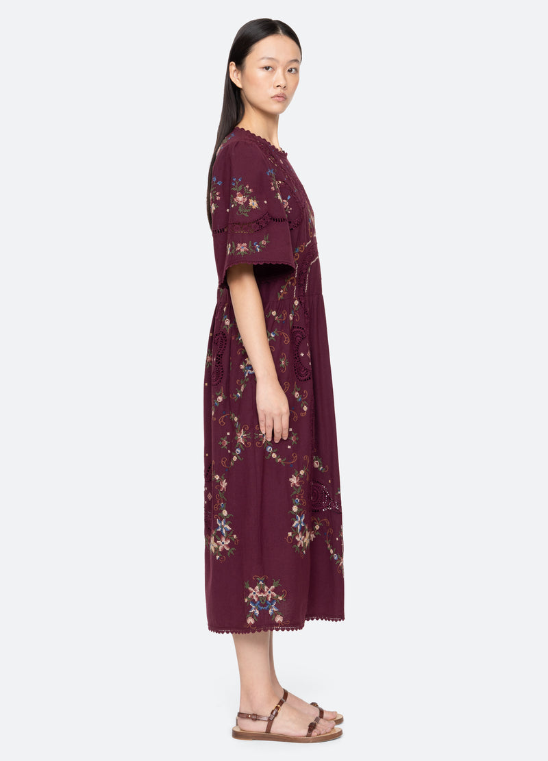 Sea NY | Edwina Embroidered Dress - Burgundy