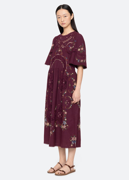 Sea NY | Edwina Embroidered Dress - Burgundy