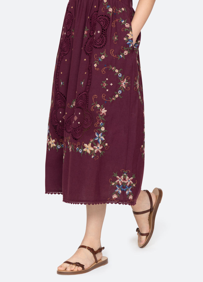 Sea NY | Edwina Embroidered Dress - Burgundy