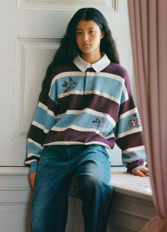 Sea NY | Hester Embroidered Rugby Sweater - Oversized Cotton Cashmere Multi