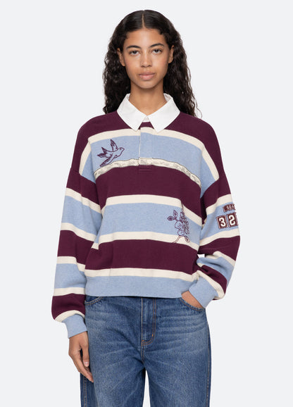 Sea NY | Hester Embroidered Rugby Sweater - Oversized Cotton Cashmere Multi