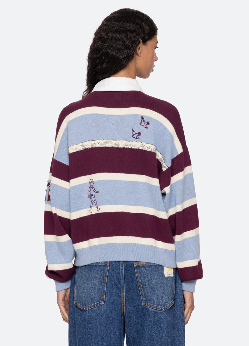 Sea NY | Hester Embroidered Rugby Sweater - Oversized Cotton Cashmere Multi