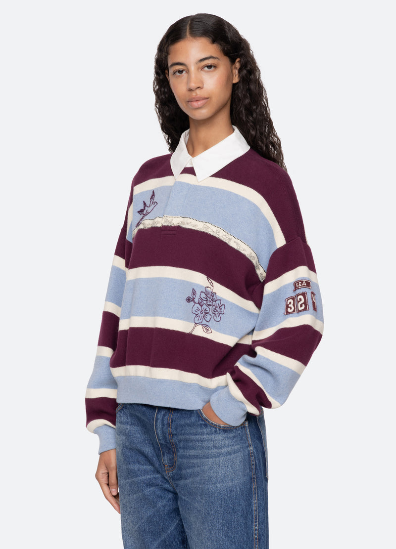 Sea NY | Hester Embroidered Rugby Sweater - Oversized Cotton Cashmere Multi