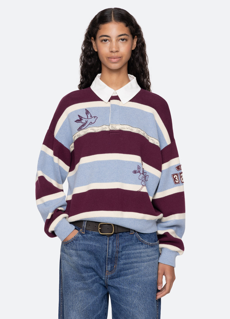 Sea NY | Hester Embroidered Rugby Sweater - Oversized Cotton Cashmere Multi