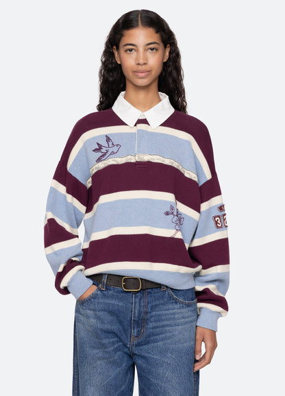 Sea NY | Hester Embroidered Rugby Sweater - Oversized Cotton Cashmere Multi