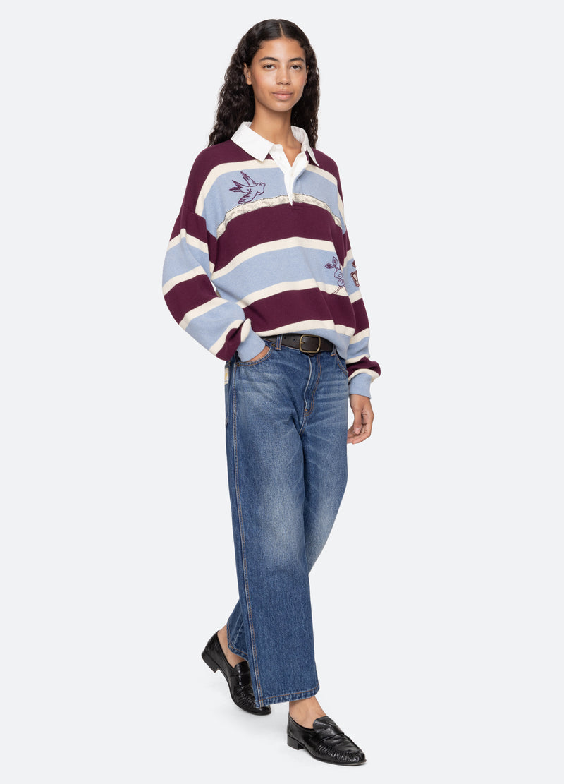 Sea NY | Hester Embroidered Rugby Sweater - Oversized Cotton Cashmere Multi