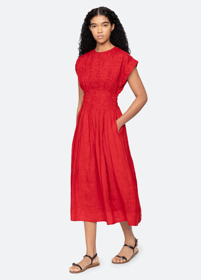 Sea NY | The Imogen Pintuck Midi Dress in Red