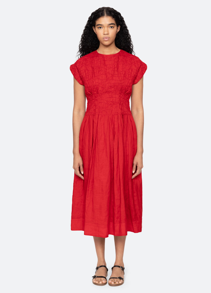 Sea NY | The Imogen Pintuck Midi Dress in Red