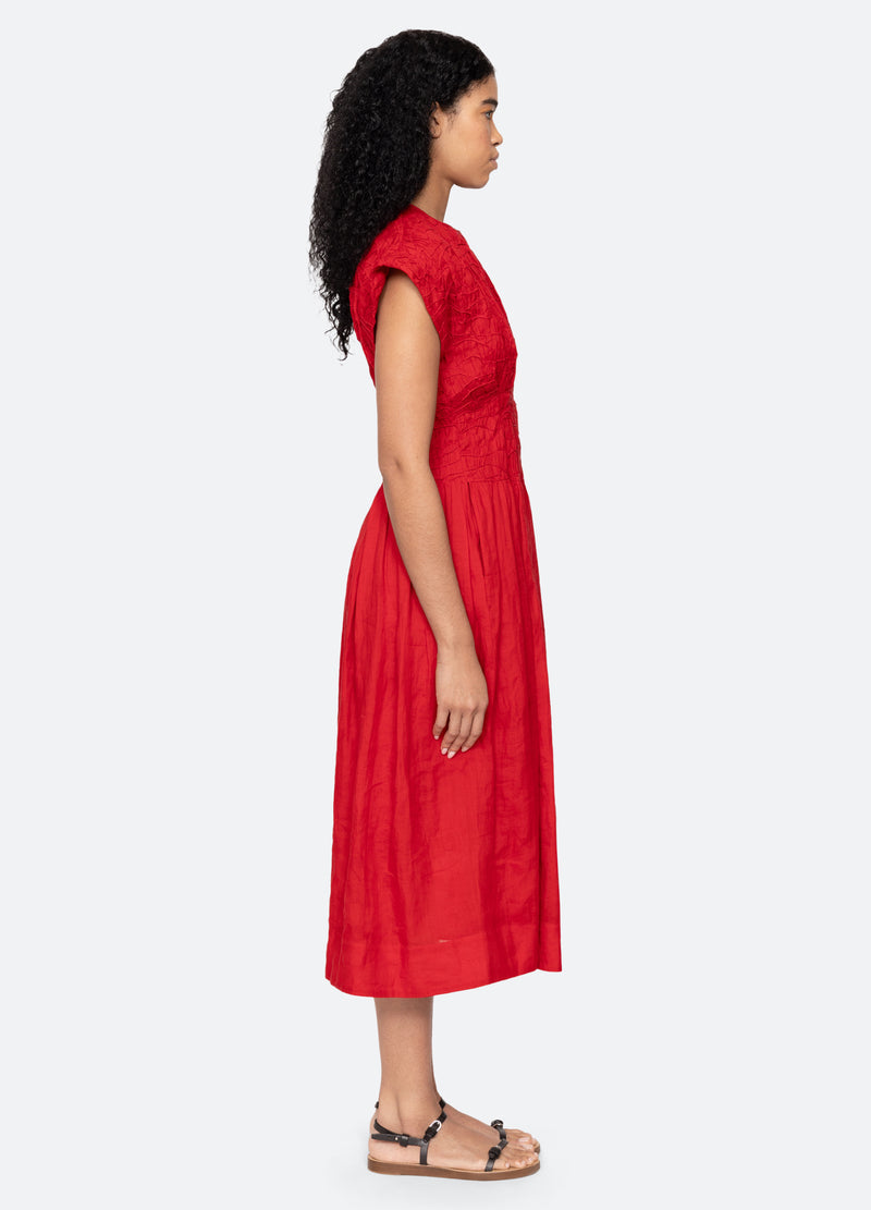 Sea NY | The Imogen Pintuck Midi Dress in Red