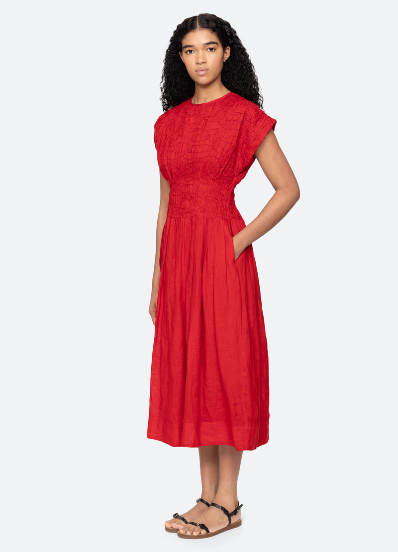 Sea NY | The Imogen Pintuck Midi Dress in Red