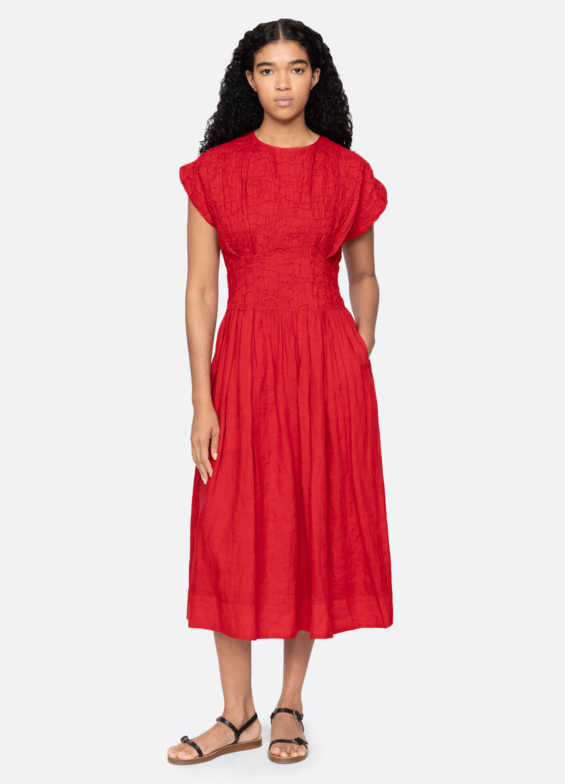 Sea NY | The Imogen Pintuck Midi Dress in Red