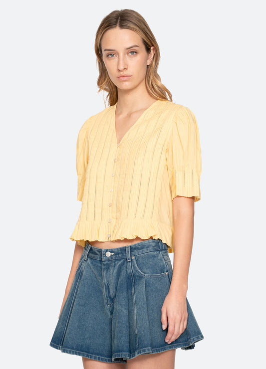 Women's Button-Down Blouse 100% Cotton Poplin - Yellow