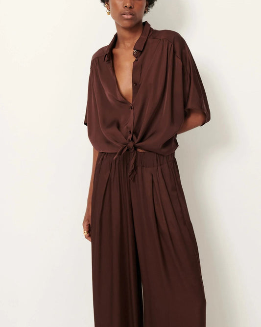 SESSUN | Alfassa Night Cropped Tie-Front Blouse - Moka