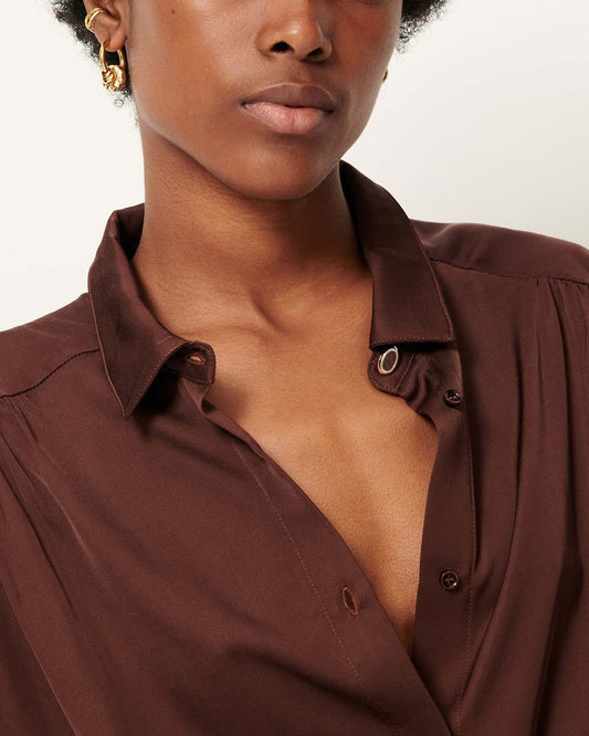 SESSUN | Alfassa Night Cropped Tie-Front Blouse - Moka