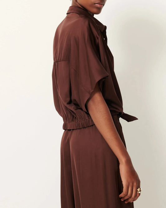 SESSUN | Alfassa Night Cropped Tie-Front Blouse - Moka
