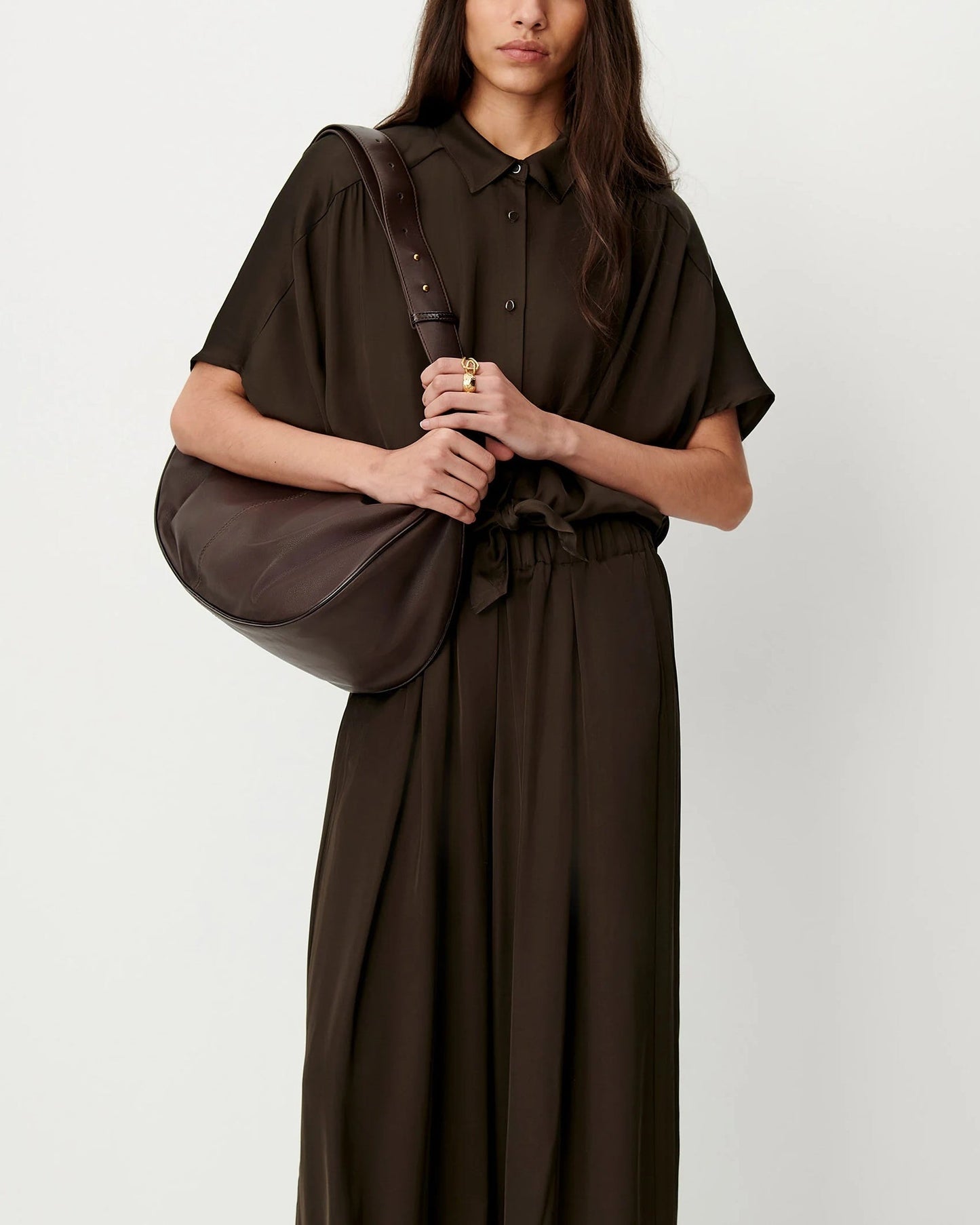 SESSUN | Alfassa Cropped Tie-Front Blouse - Night Obscura