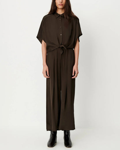 SESSUN | Alfassa Cropped Tie-Front Blouse - Night Obscura