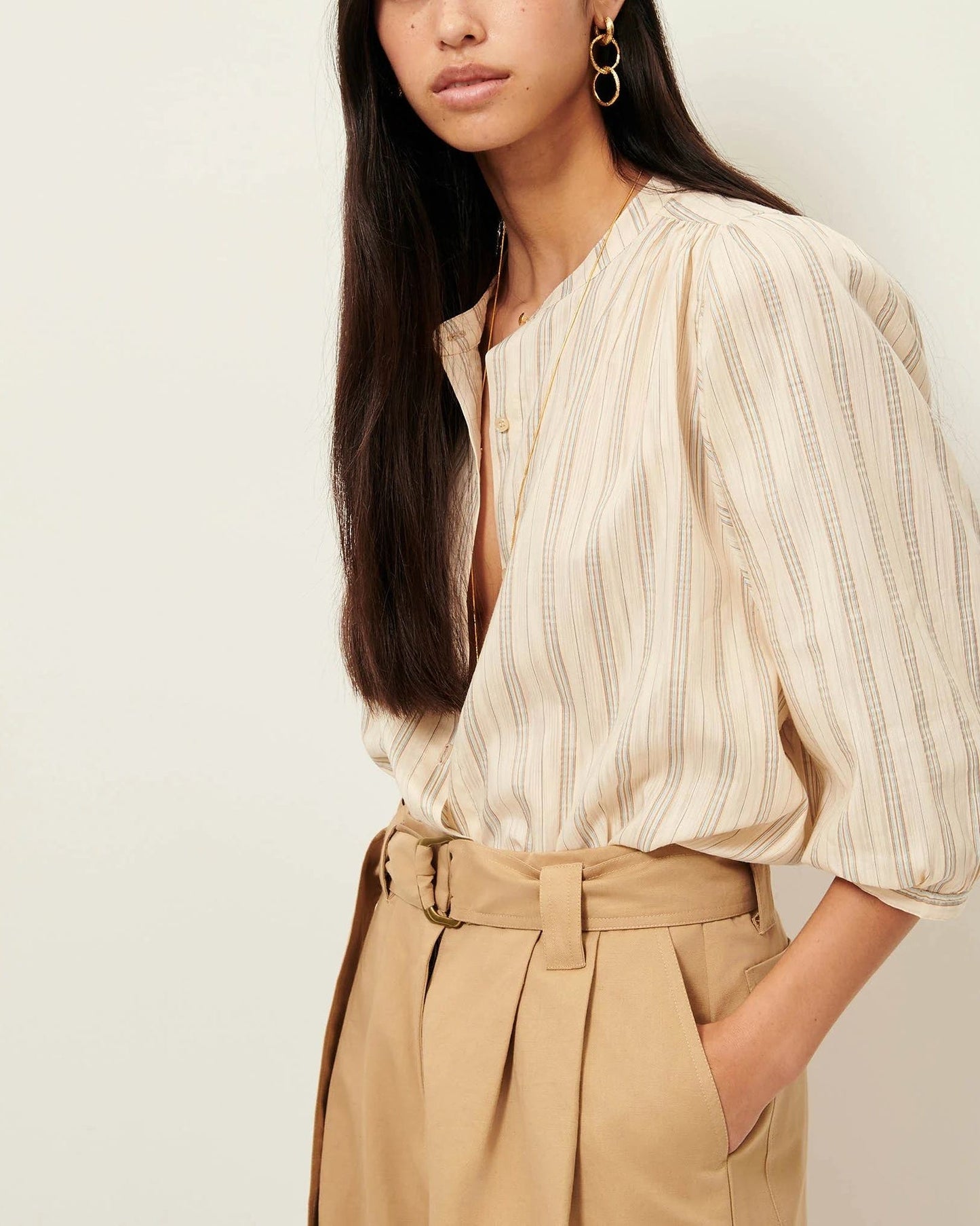 Women's Blouse Organic Cotton - Two-Tone Stripe Pattern Sandaguas