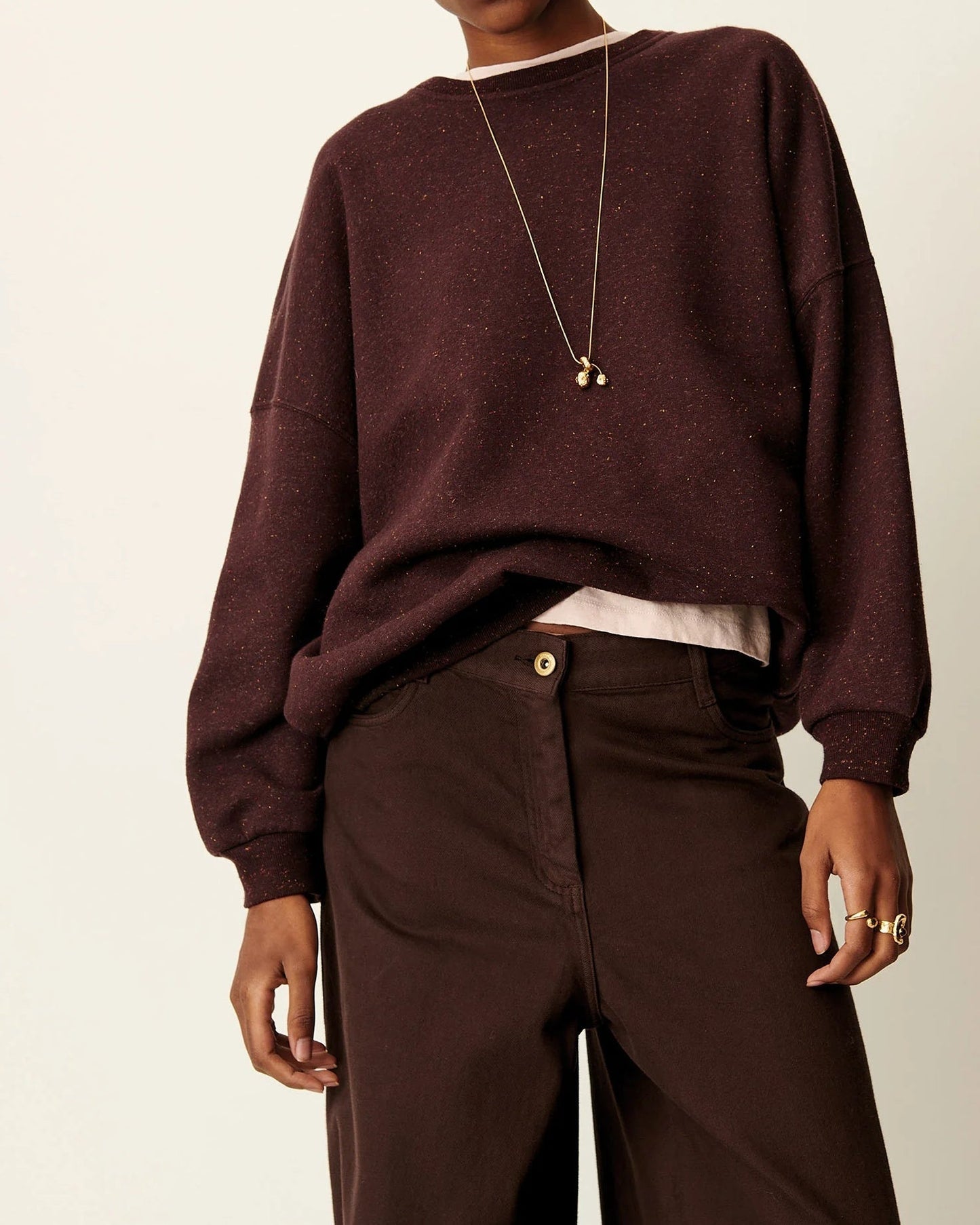 Sessun | Oversized Buttoned Fleece Sweatshirt - Chebbi Ganache