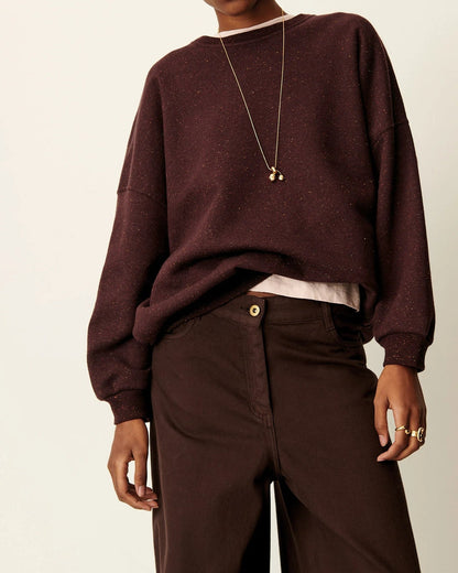 Sessun | Oversized Buttoned Fleece Sweatshirt - Chebbi Ganache