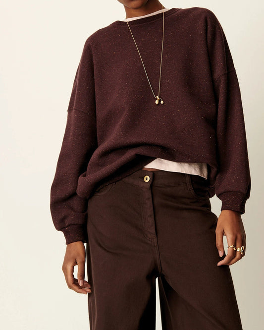 Sessun | Oversized Buttoned Fleece Sweatshirt - Chebbi Ganache