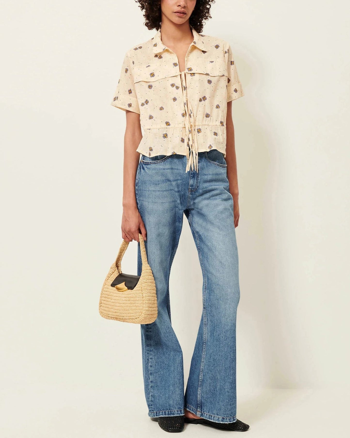 Women Button-Down Blouse Cotton Poplin - Mint Leaf