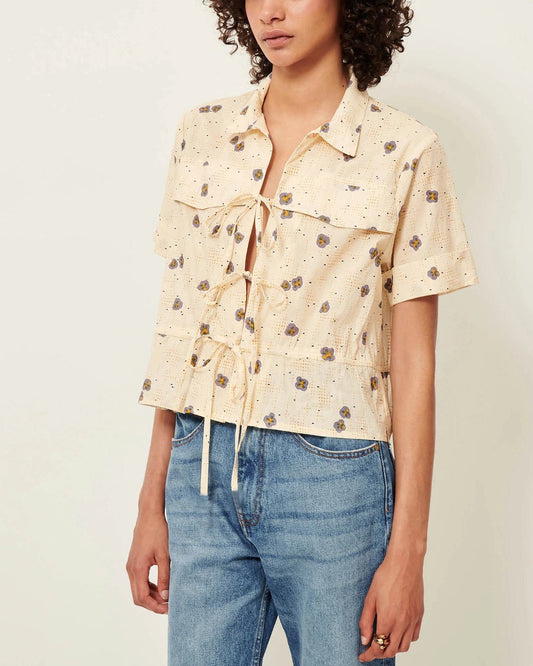 Women Button-Down Blouse Cotton Poplin - Mint Leaf