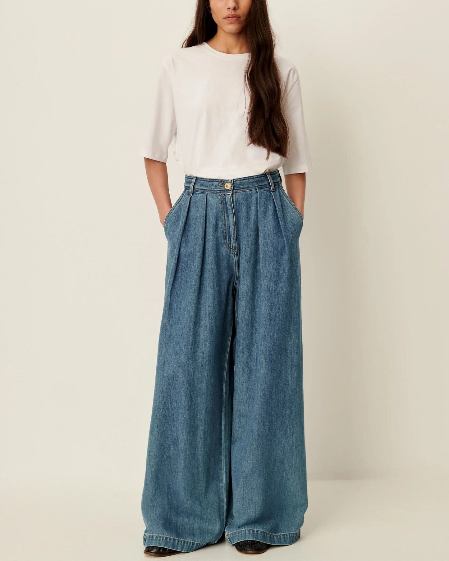 Sessun | Diegui Ultra-Baggy High-Rise Jean - Mid-Blue
