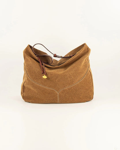 Sessùn | Washed Canvas Hobo Shoulder Bag - Amber-Brown