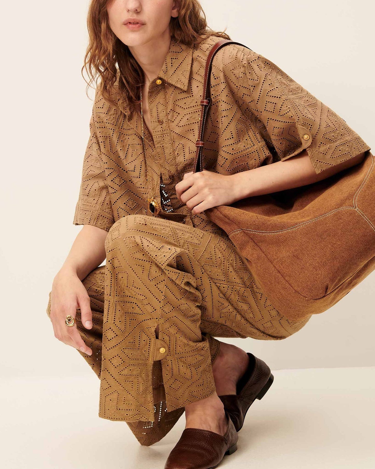 Sessùn | Washed Canvas Hobo Shoulder Bag - Amber-Brown