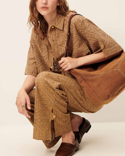 Sessùn | Washed Canvas Hobo Shoulder Bag - Amber-Brown