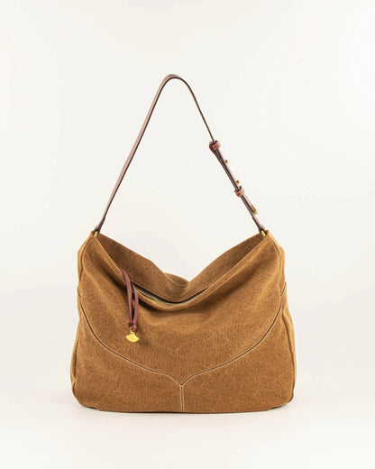 Sessùn | Washed Canvas Hobo Shoulder Bag - Amber-Brown