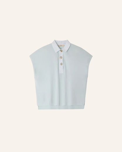 SESSUN | Emiliano Aguas Oversized Sleeveless Polo - Pigment-Dyed Blue
