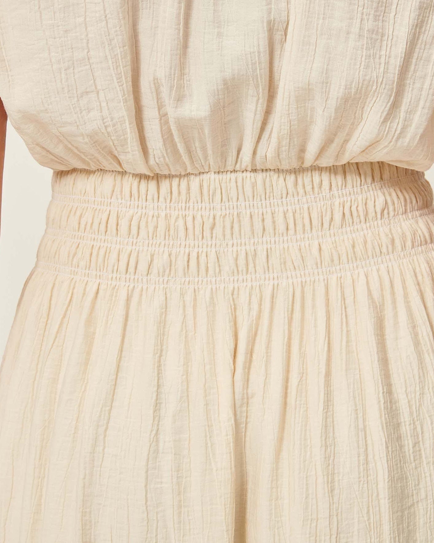 SESSUN | Galiane Ecume Dress - Crinkled Satin Smocked Midi