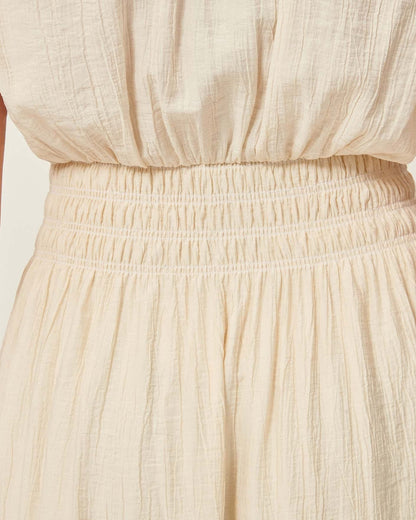 SESSUN | Galiane Ecume Dress - Crinkled Satin Smocked Midi