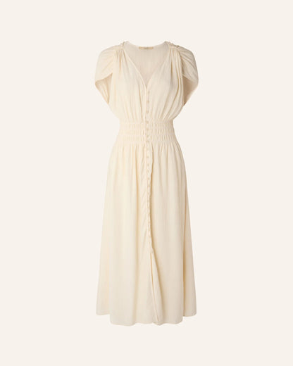 SESSUN | Galiane Ecume Dress - Crinkled Satin Smocked Midi