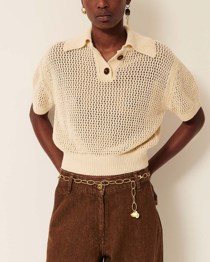 Sessun | Cropped Openwork Polo - Sand