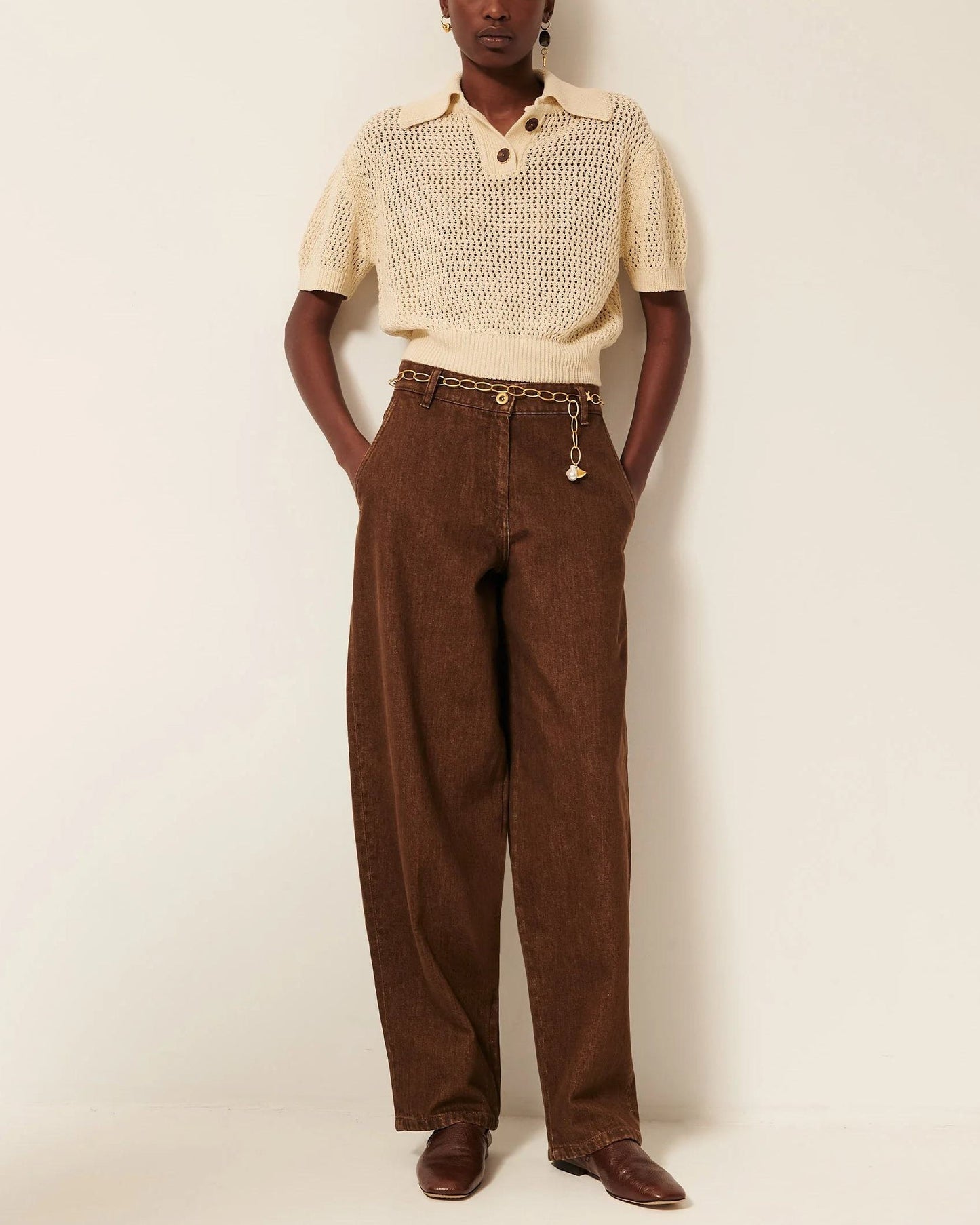 Sessun | Cropped Openwork Polo - Sand