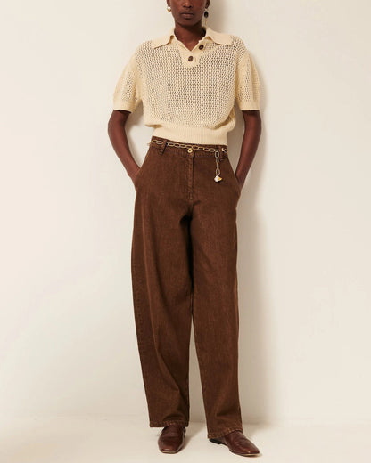 Sessun | Cropped Openwork Polo - Sand