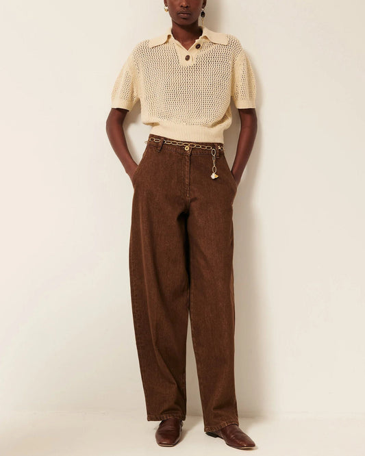 Sessun | Cropped Openwork Polo - Sand