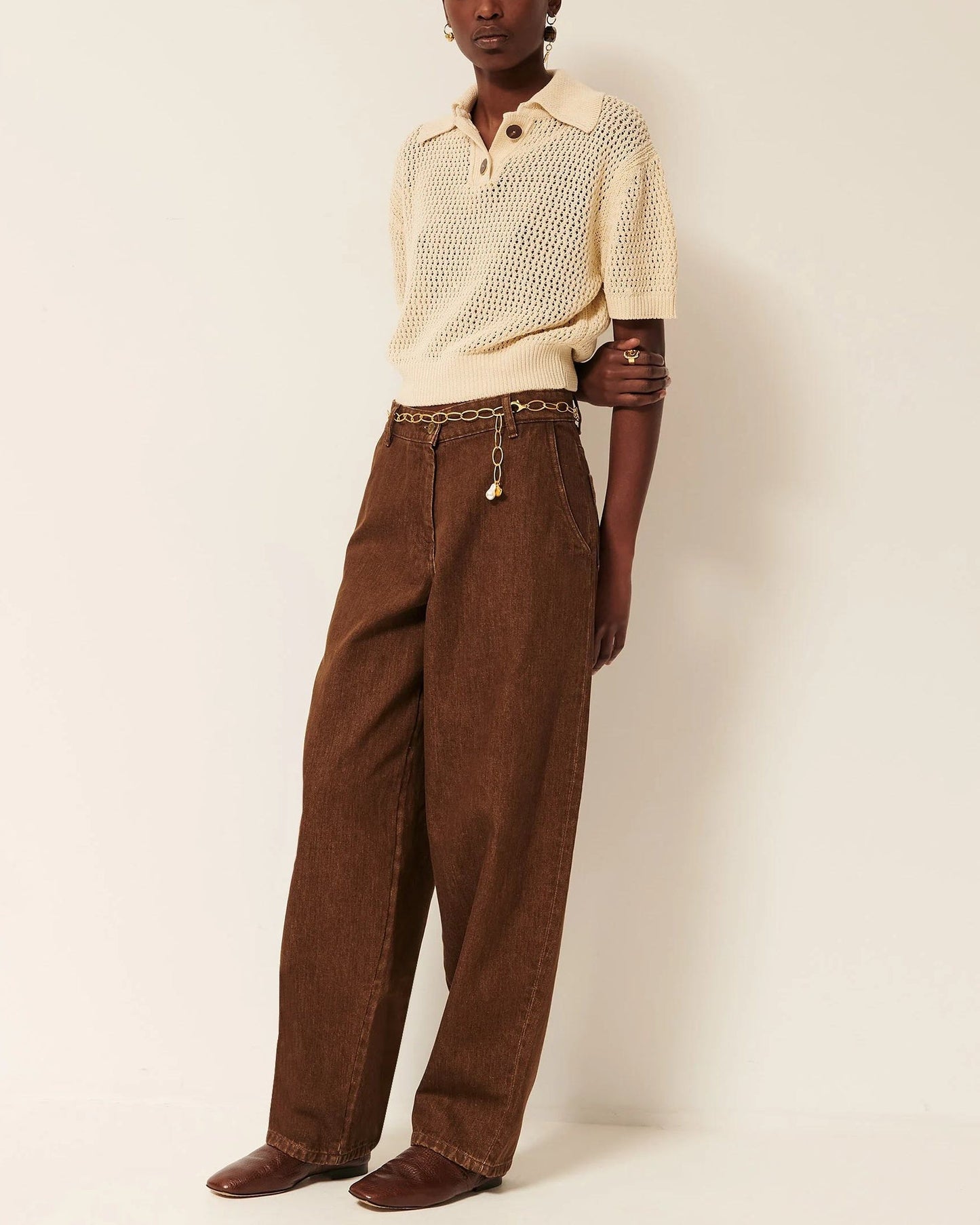 Sessun | Cropped Openwork Polo - Sand