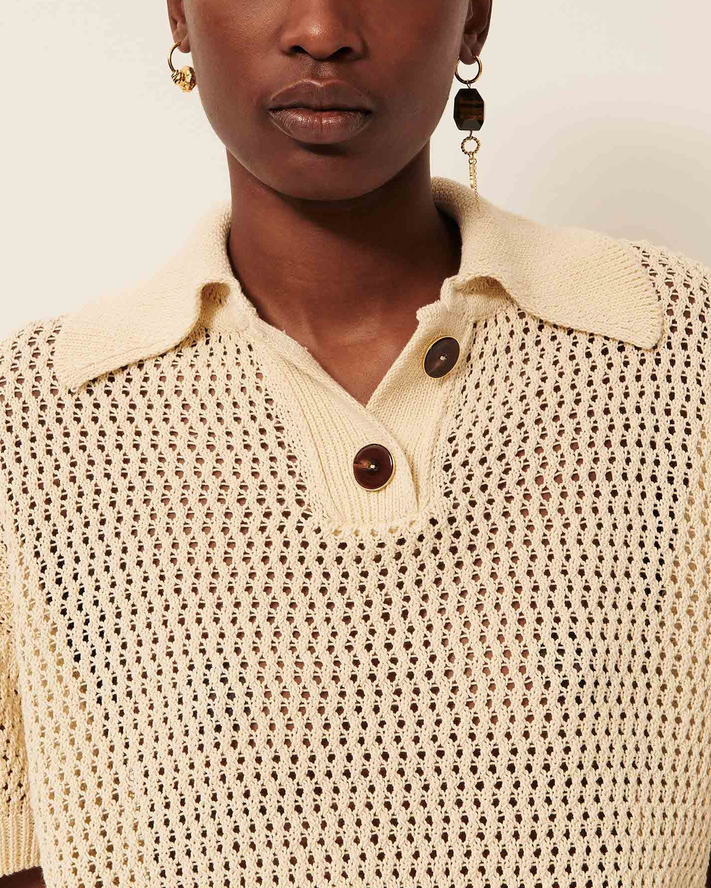 Sessun | Cropped Openwork Polo - Sand